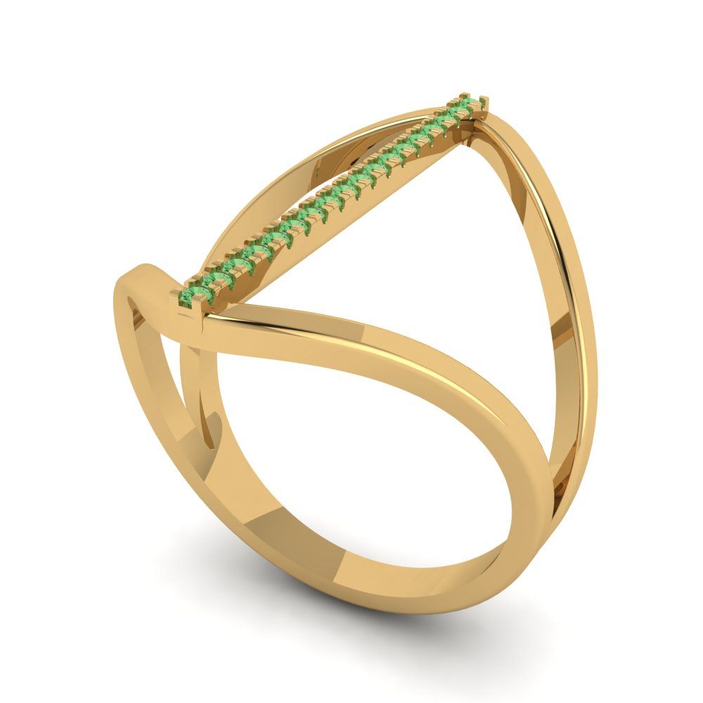 0.09 cttw Zirconia Simulated Green Diamond Statement Engagement Ring - Solid Yellow Gold (VVS1, Round Cut,1.0mm)
