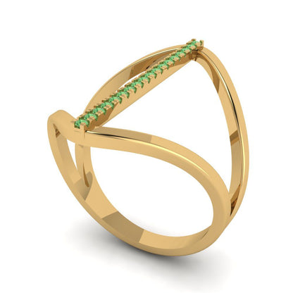 0.09 cttw Zirconia Simulated Green Diamond Statement Engagement Ring - Solid Yellow Gold (VVS1, Round Cut,1.0mm)