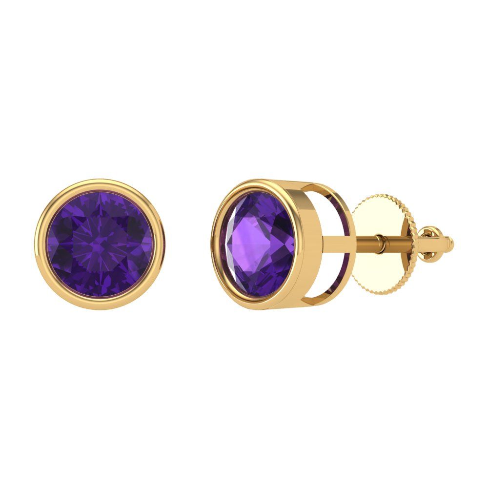 1 ctw Amethyst Studs Earrings | 5.0mm Round Cut White Gold Screw back | February Birthstone