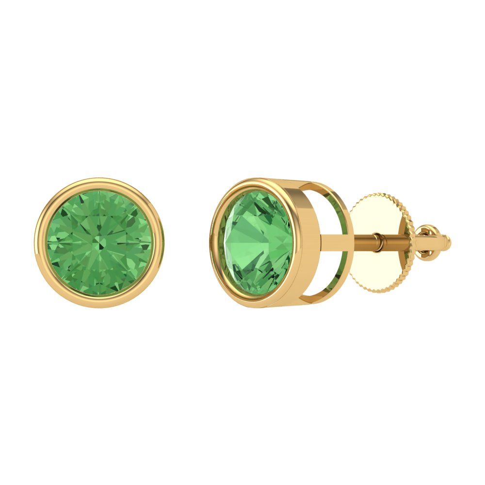 1 ctw Green Zirconia Studs Earrings | 5.0mm Round Cut White Gold Screw back | April Birthstone