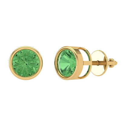 1 ctw Green Zirconia Studs Earrings | 5.0mm Round Cut White Gold Screw back | April Birthstone