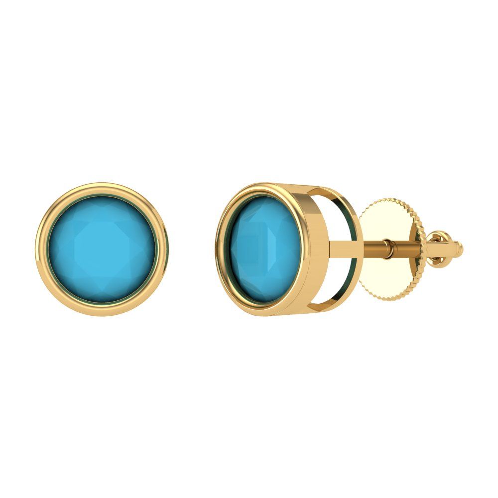 1 ctw Turquoise Studs Earrings | 5.0mm Round Cut White Gold Screw back | December Birthstone