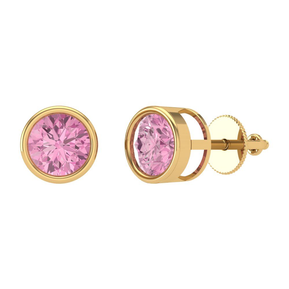 1 ctw Pink Zirconia Studs Earrings | 5.0mm Round Cut White Gold Screw back | April Birthstone
