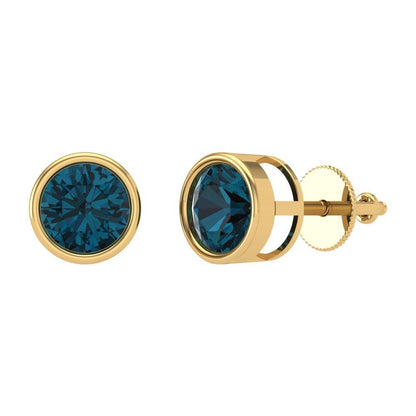 1 ctw London Blue Topaz Studs Earrings | 5.0mm Round Cut White Gold Screw back | December Birthstone