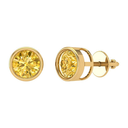1 ctw Yellow Zirconia Studs Earrings | 5.0mm Round Cut White Gold Screw back | April Birthstone