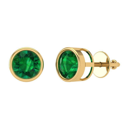 1 ctw Emerald Studs Earrings | 5.0mm Round Cut White Gold Screw back | May Birthstone