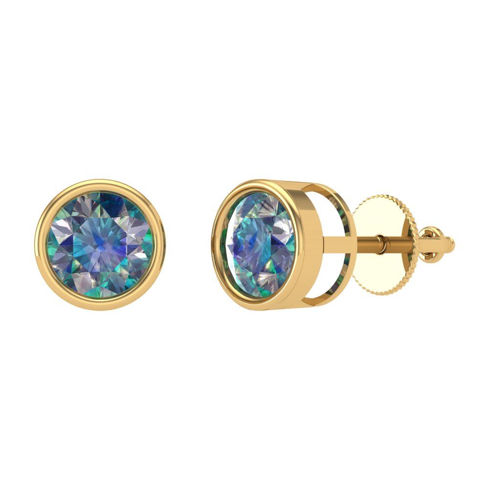 1 ctw Blue Moissanite Studs Earrings | 5.0mm Round Cut White Gold Screw back | April Birthstone
