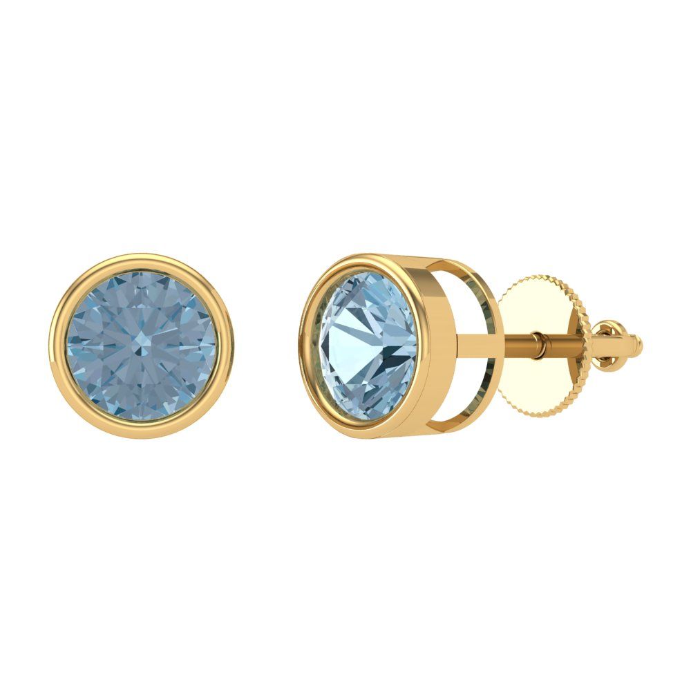 1 ctw Blue Zirconia Studs Earrings | 5.0mm Round Cut White Gold Screw back | April Birthstone