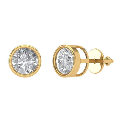 1 ctw Moissanite Studs Earrings | 5.0mm Round Cut White Gold Screw back | April Birthstone