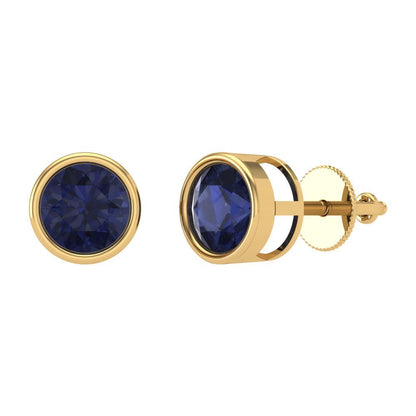 1 ctw Blue Sapphire Studs Earrings | 5.0mm Round Cut White Gold Screw back | September Birthstone