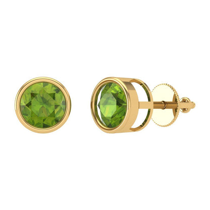 1 ctw Peridot Studs Earrings | 5.0mm Round Cut White Gold Screw back | August Birthstone