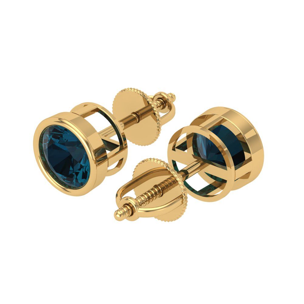 1 ctw London Blue Topaz Studs Earrings | 5.0mm Round Cut White Gold Screw back | December Birthstone