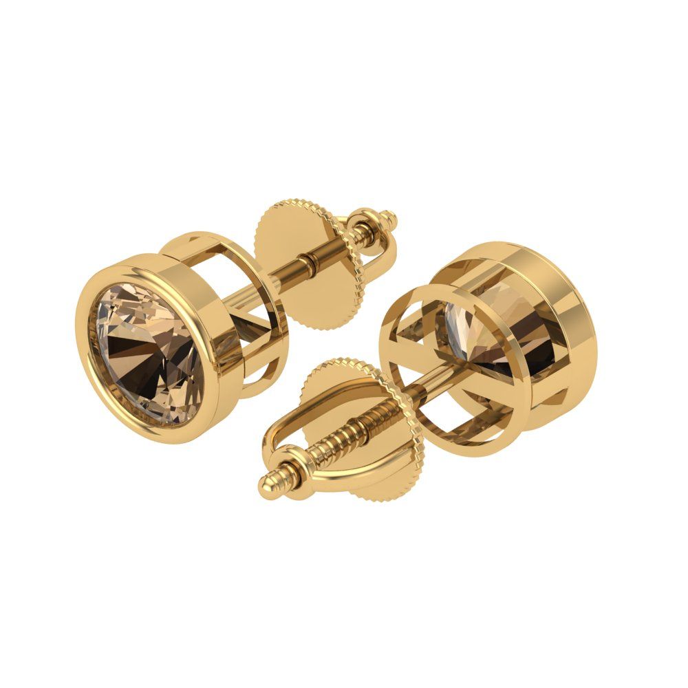 1 ctw Champagne Studs Earrings | 5.0mm Round Cut White Gold Screw back | April Birthstone