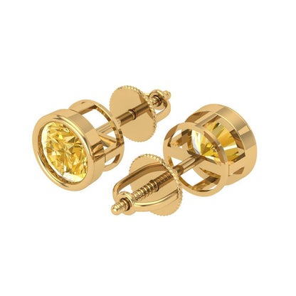 1 ctw Yellow Zirconia Studs Earrings | 5.0mm Round Cut White Gold Screw back | April Birthstone