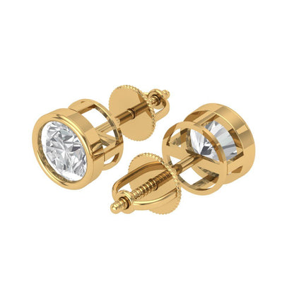 1 ctw Zirconia Diamond Studs Earrings | 5.0mm Round Cut White Gold Screw back | April Birthstone