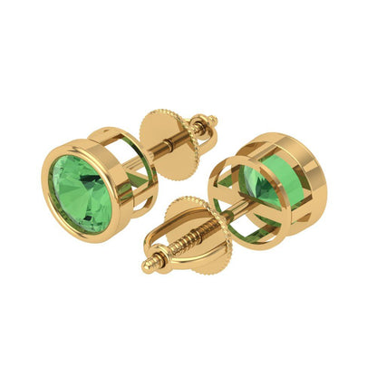 1 ctw Green Zirconia Studs Earrings | 5.0mm Round Cut White Gold Screw back | April Birthstone