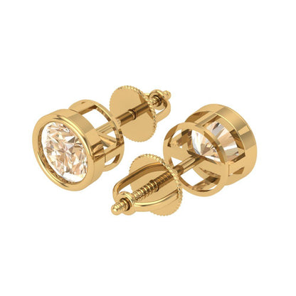 1 ctw Morganite Studs Earrings | 5.0mm Round Cut White Gold Screw back | February Birthstone