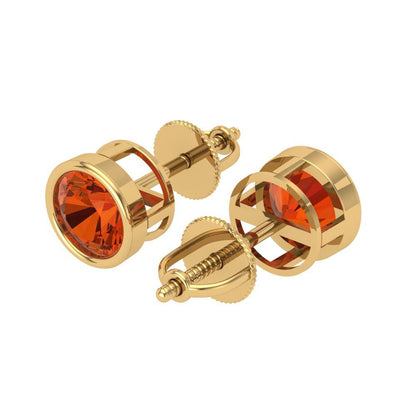 1 ctw Red Zirconia Studs Earrings | 5.0mm Round Cut White Gold Screw back | April Birthstone