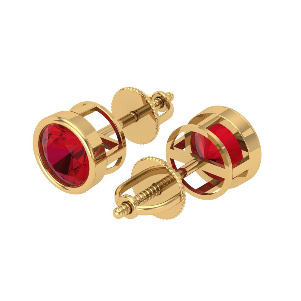 1 ctw Ruby Studs Earrings | 5.0mm Round Cut White Gold Screw back | July Birthstone