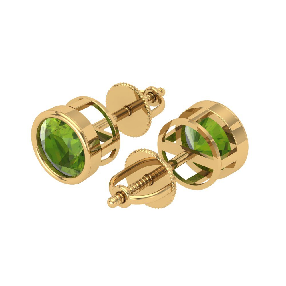 1 ctw Peridot Studs Earrings | 5.0mm Round Cut White Gold Screw back | August Birthstone