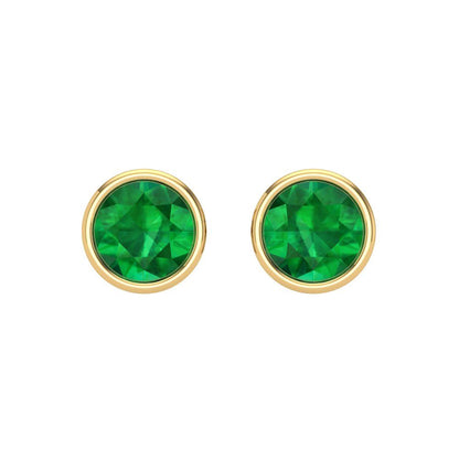 1 ctw Emerald Studs Earrings | 5.0mm Round Cut White Gold Screw back | May Birthstone