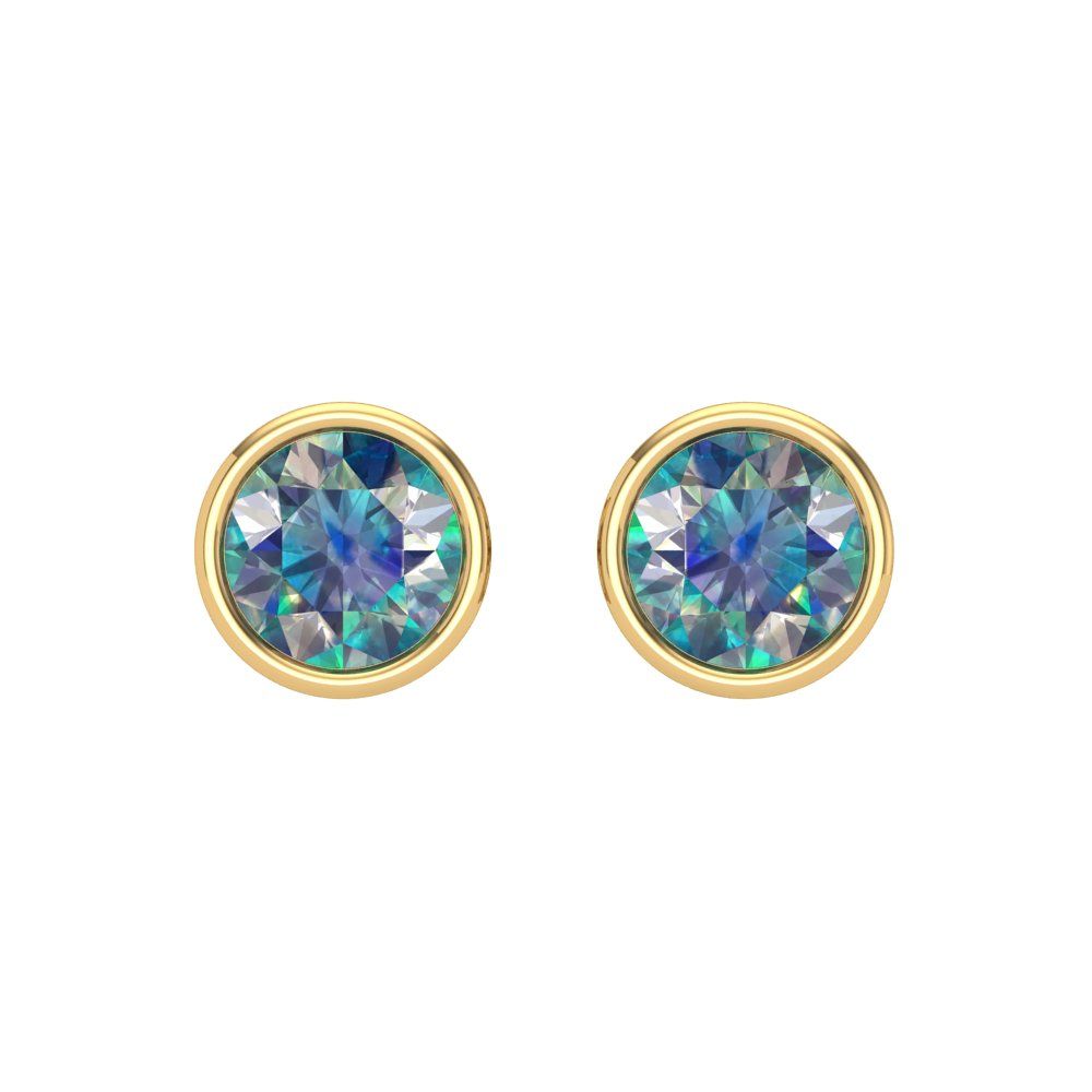 1 ctw Blue Moissanite Studs Earrings | 5.0mm Round Cut White Gold Screw back | April Birthstone