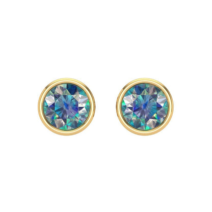 1 ctw Blue Moissanite Studs Earrings | 5.0mm Round Cut White Gold Screw back | April Birthstone