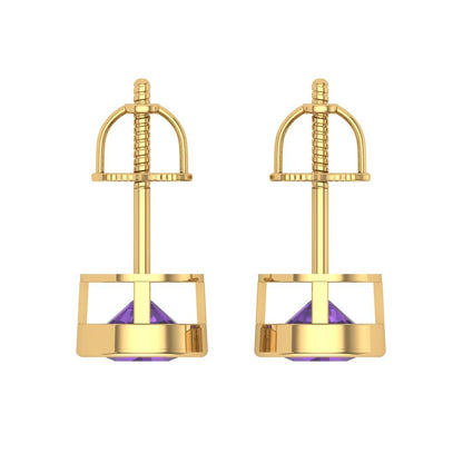1cttw Amethyst Gold-Plated 925 Silver Screw Back Stud Earrings