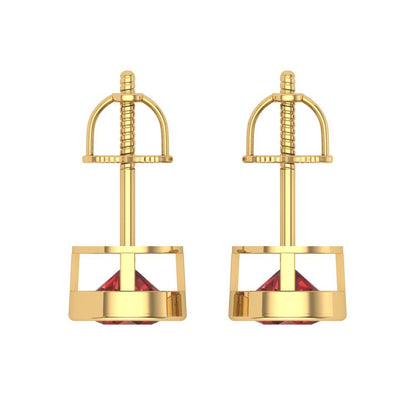 1 ctw Garnet Studs Earrings | 5.0mm Round Cut White Gold Screw back | January Birthstone