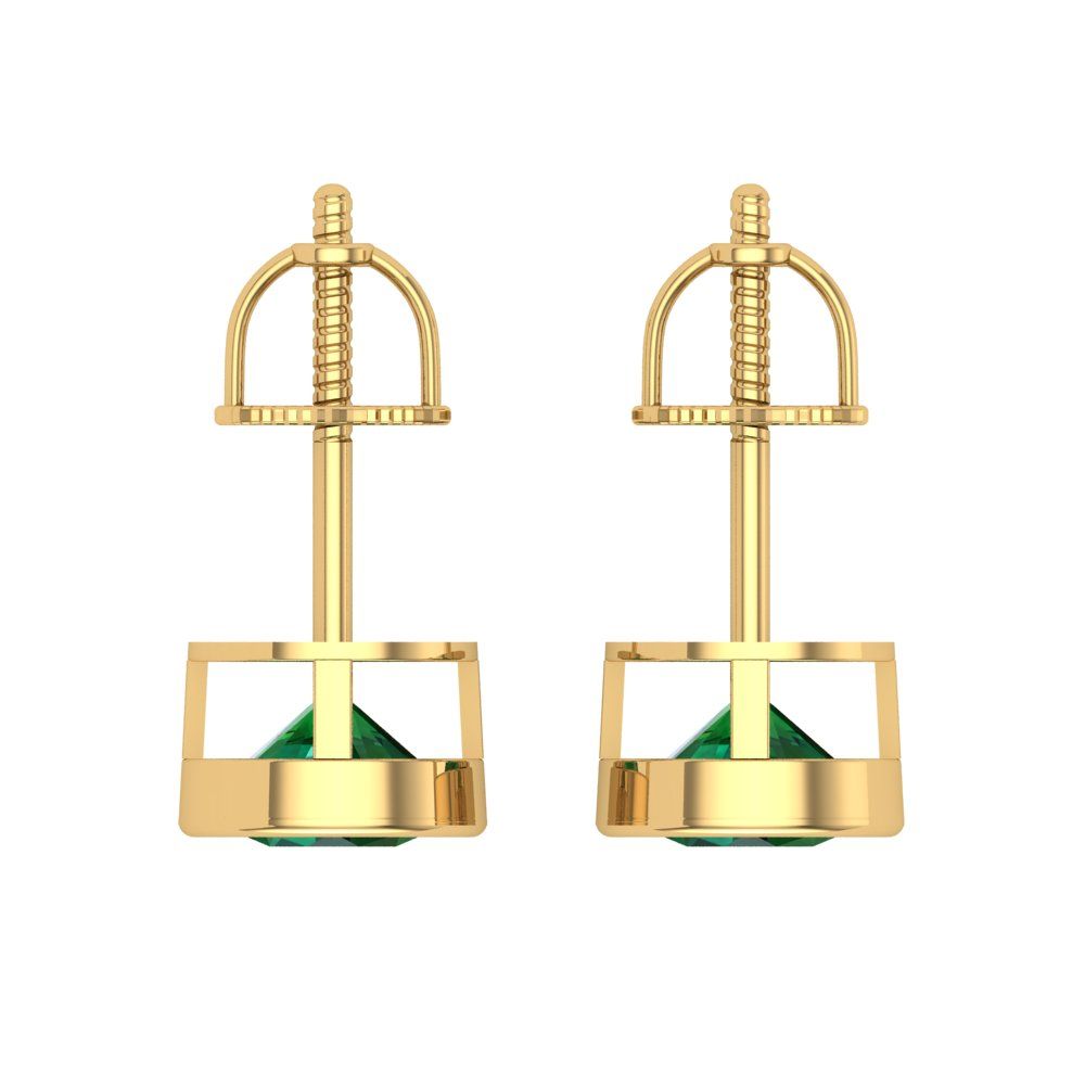 1 ctw Emerald Studs Earrings | 5.0mm Round Cut White Gold Screw back | May Birthstone