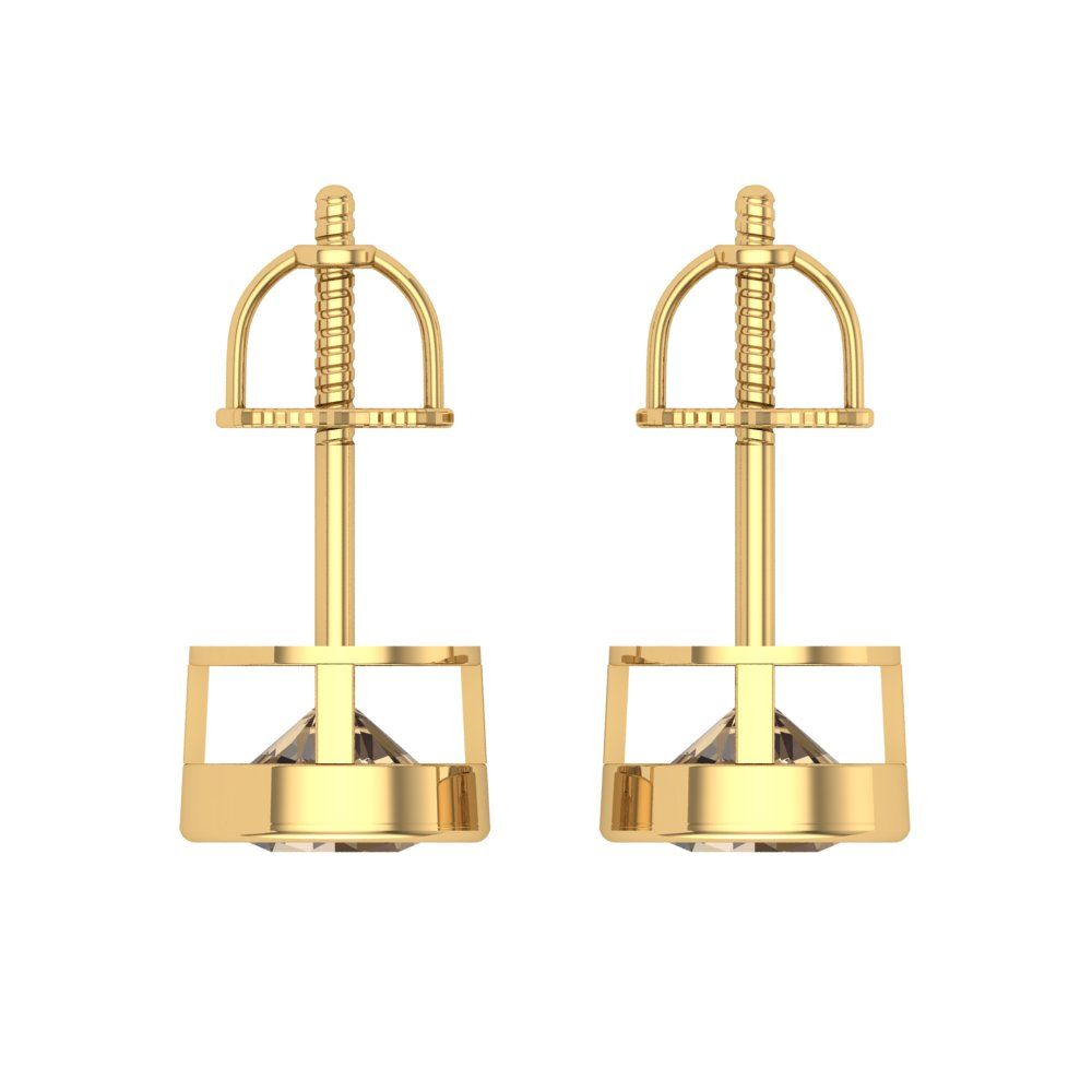 1 ctw Champagne Studs Earrings | 5.0mm Round Cut White Gold Screw back | April Birthstone