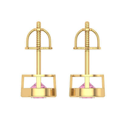 1 ctw Pink Zirconia Studs Earrings | 5.0mm Round Cut White Gold Screw back | April Birthstone