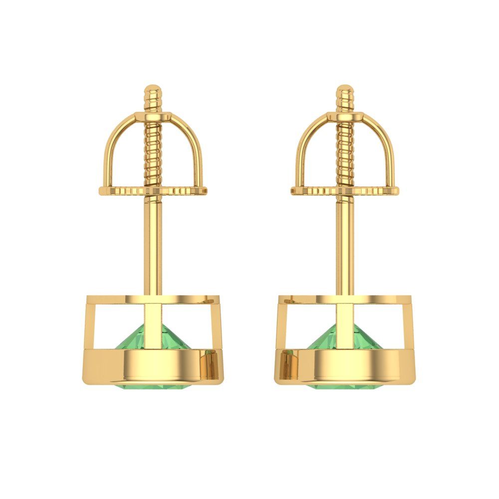 1 ctw Green Zirconia Studs Earrings | 5.0mm Round Cut White Gold Screw back | April Birthstone
