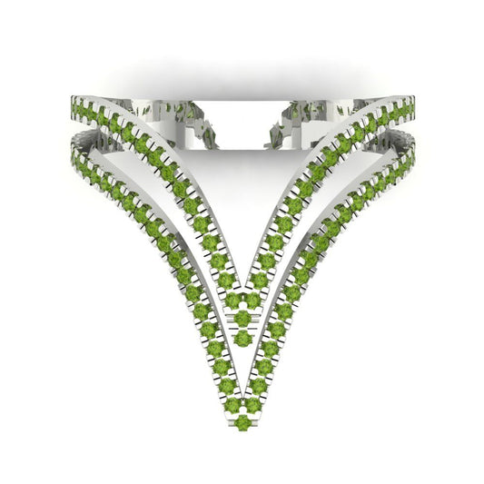 0.525 cttw Natural Peridot Statement Engagement Ring - Solid White Gold (VVS1, Round Cut,1.0mm)