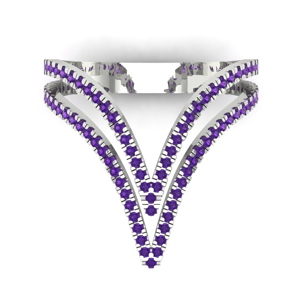 0.525 cttw Natural Amethyst Statement Engagement Ring - Solid White Gold (VVS1, Round Cut,1.0mm)