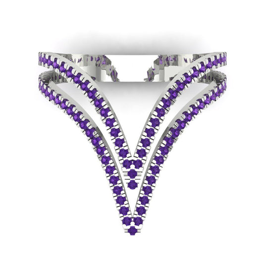 0.525 cttw Natural Amethyst Statement Engagement Ring - Solid White Gold (VVS1, Round Cut,1.0mm)