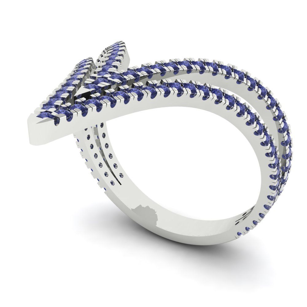 0.525 cttw Simulated Tanzanite Statement Engagement Ring - Solid White Gold (VVS1, Round Cut,1.0mm)