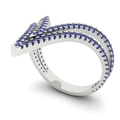 0.525 cttw Simulated Tanzanite Statement Engagement Ring - Solid White Gold (VVS1, Round Cut,1.0mm)