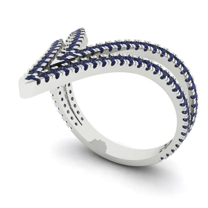 0.525 cttw Simulated Blue Sapphire Statement Engagement Ring - Solid Gold (Round Cut,1.0mm)