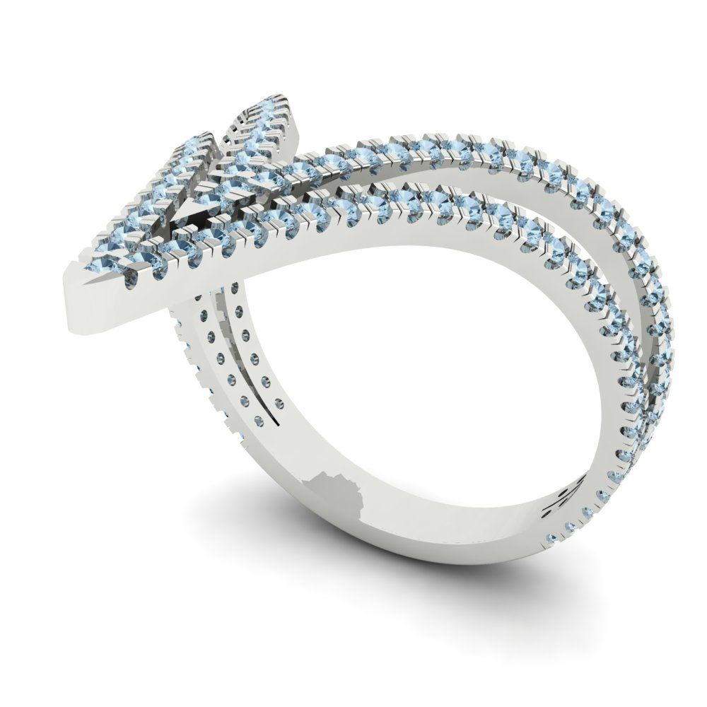 0.525 cttw Natural Aquamarine Statement Engagement Ring - Solid White Gold (VVS1, Round Cut,1.0mm)