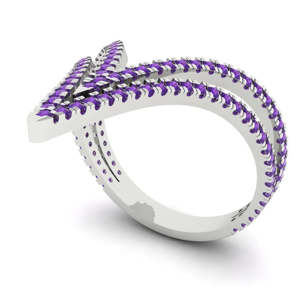 0.525 cttw Natural Amethyst Statement Engagement Ring - Solid White Gold (VVS1, Round Cut,1.0mm)