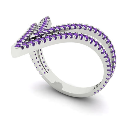 0.525 cttw Natural Amethyst Statement Engagement Ring - Solid White Gold (VVS1, Round Cut,1.0mm)