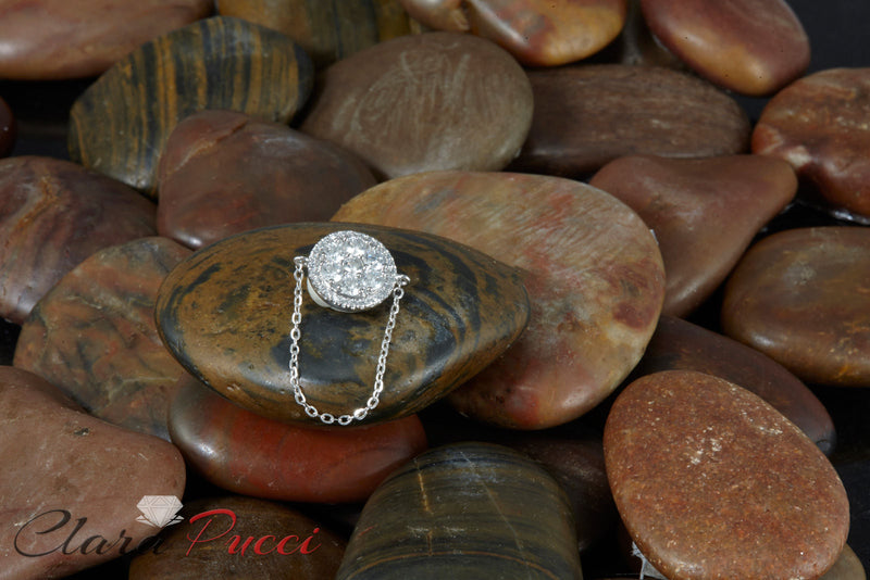 0.91 ct Brilliant Round Cut Genuine Cultured Diamond Stone Clarity SI1-2 Color G-H White Gold Cluster Ring