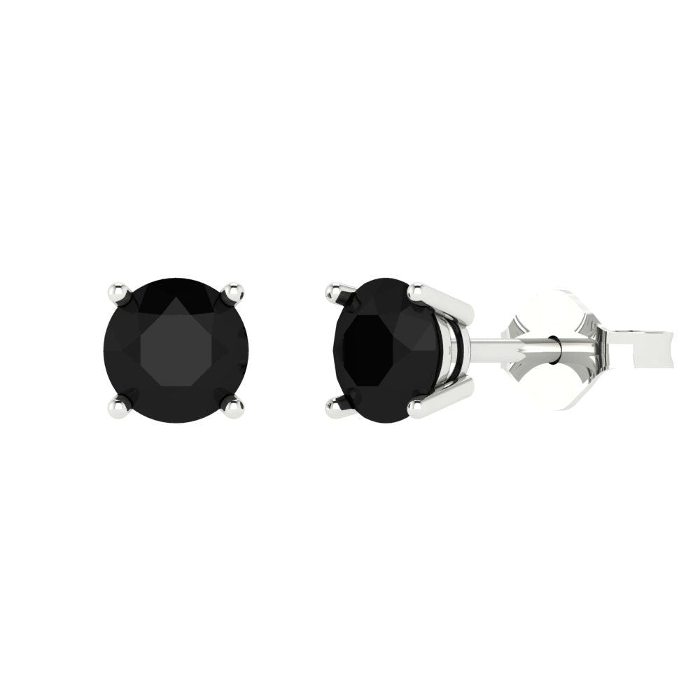 2cttw Round Cut Natural Onyx Gold-Plated 925 Silver Push Back Stud Earrings
