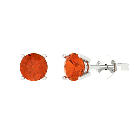2 ctw Red Zirconia Studs Earrings | 6.5mm Round Cut White Gold Push Back | April Birthstone