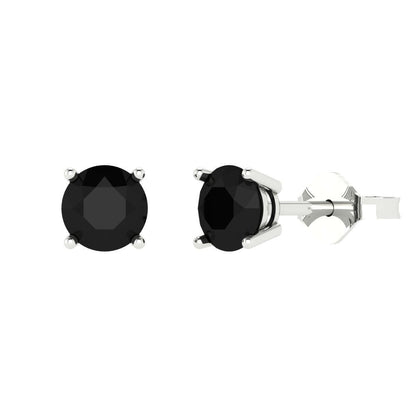 2 ctw Onyx Studs Earrings | 6.5mm Round Cut White Gold Push Back | July Birthstone