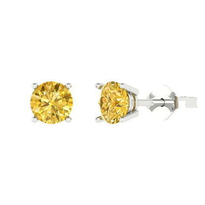2 ctw Citrine Studs Earrings | 6.5mm Round Cut White Gold Push Back | November Birthstone