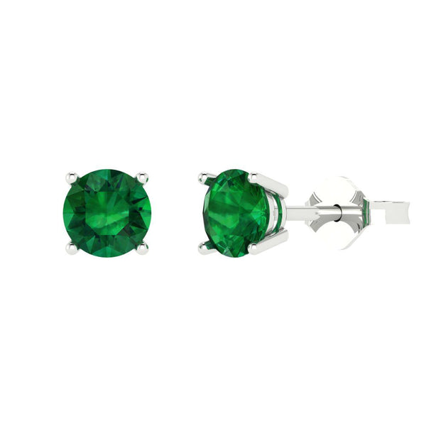 2 ct Brilliant Round Cut Solitaire Studs Simulated Emerald Stone White Gold Earrings Push Back