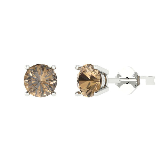 2 ctw Champagne Studs Earrings | 6.5mm Round Cut White Gold Push Back | April Birthstone