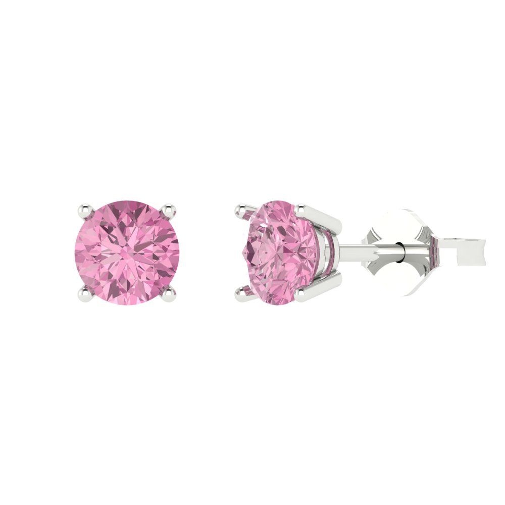 2cttw Round Cut Simulated Pink Diamond Gold-Plated 925 Silver Push Back Stud Earrings